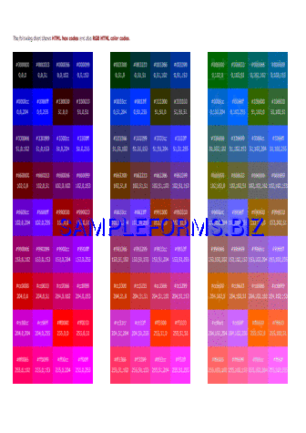 RGB HTML Color Codes pdf free